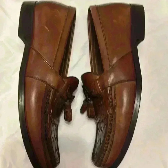 Johnston & Murphy Fringe Tassel Loafer Shoes Leather Woven Basket Weave Mens 9M - Picture 2 of 5